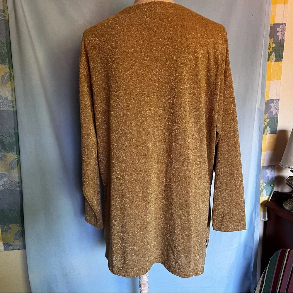 Bob Mackie Gold w/Metallic Shimmer Oversized Long Sleeve Tunic Sz. L - Picture 2 of 6